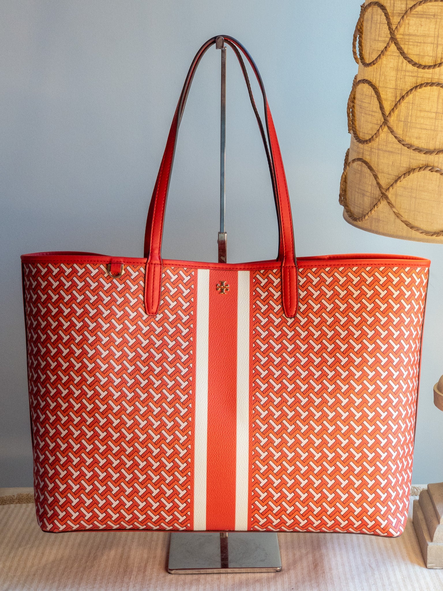 Tory Burch T Zag Tote Large Red T-Zag in Canvas with Silver-tone - US